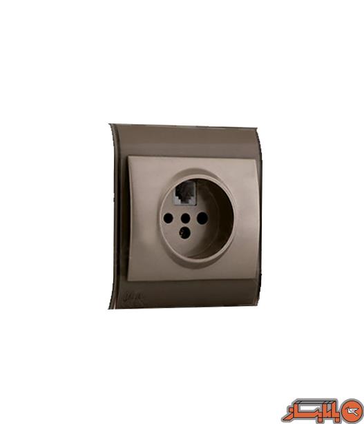 مکانیزم تلفن و سوکت مشترک(دوخط) جهان الکتریک مدل الگانس با قاب میانی بژ telephone  outlet  mechanis beige model  elegance